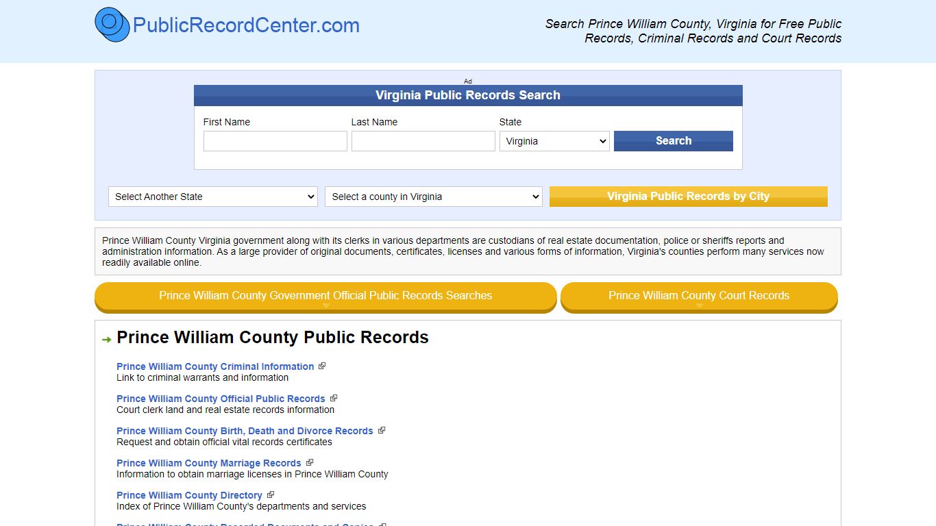 Prince William County Virginia Free Public Records - Court Records ...